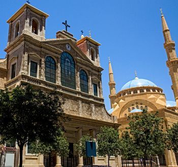 Church of Saint George Maronite and Mohammad Al-Amin Mosque coexist side by side in Downtown Beirut