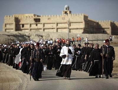 Franciscan friars on their way to the Jordan River