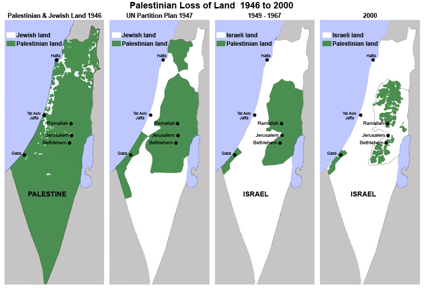 A map claiming to illustrate the Palestinian 'loss of land' since 1946