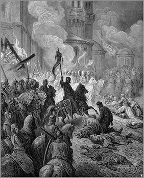 The Crusades The Crusades were violent and led to atrocities by the modern world's standards under the banner of the cross and in the name of Christianity. But the Crusades were a counterattack on Islam. Muslim invasions and atrocities against Christians were on the rise in the decades before the launch of the Crusades in 1096.